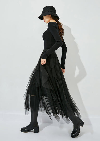 Black Tulle Holiday a Line Skirts High Waist Oversized Summer