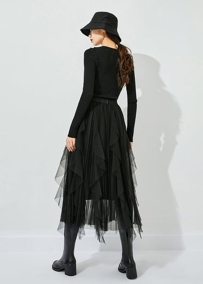 Black Tulle Holiday a Line Skirts High Waist Oversized Summer