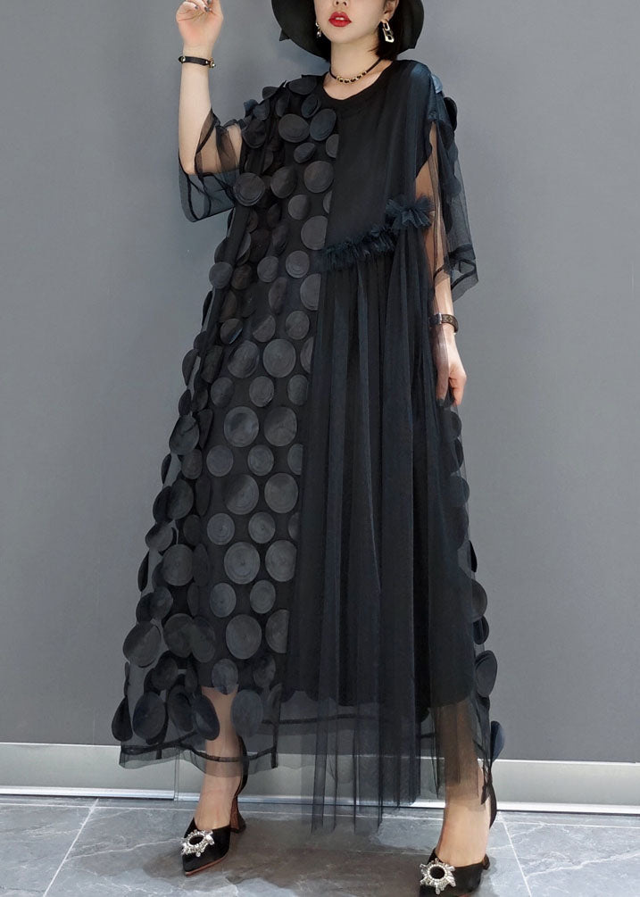 Green Tulle Party Dresses O-neck Asymmetrical Half Sleeve