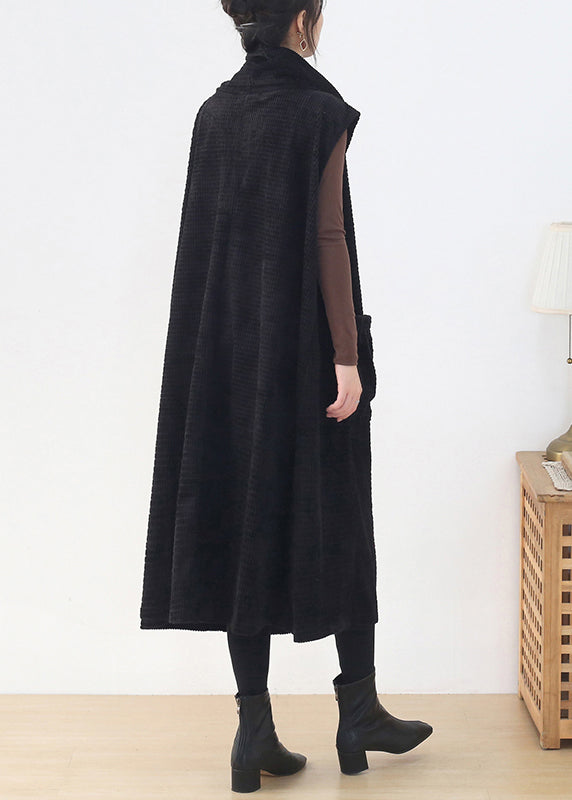 Black Turtleneck Draping Knit Cotton Dresssleeveless