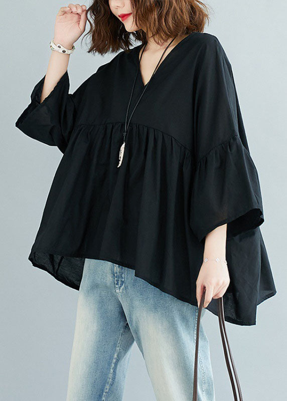 Mulberry V Neck Patchwork Asymmetrical Design Fall Top Three Quarter Sleeve