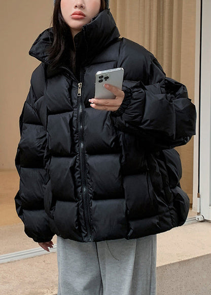 Black Warm Fine Cotton Filled Parka Oversized Pockets Winter