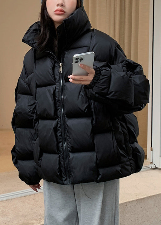 Black Warm Fine Cotton Filled Parka Oversized Pockets Winter