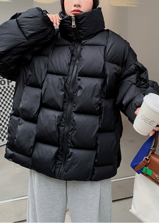 Black Warm Fine Cotton Filled Parka Oversized Pockets Winter