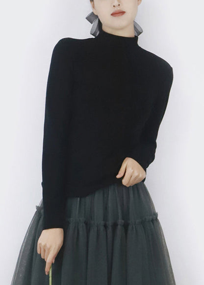 Black Warm Solid Winter T Shirts Turtleneck