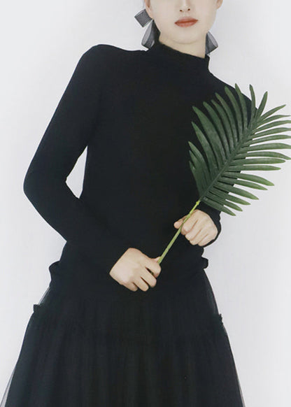 Black Warm Solid Winter T Shirts Turtleneck