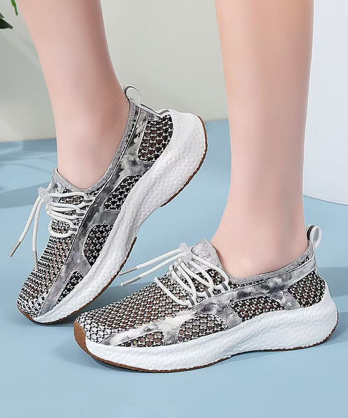 Black White Flat Shoes Platform Breathable Mesh Comfy