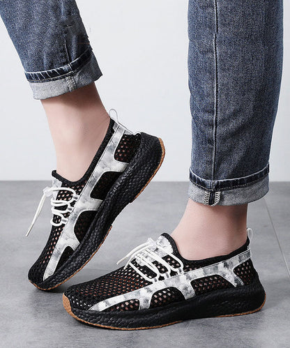Black White Flat Shoes Platform Breathable Mesh Comfy