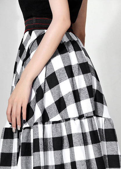 Black White Plaid Patchwork High Waist a Line Summer Skirts Cotton
