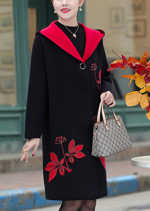 Black Woolen Hoodies Outwear Jacquard Spring