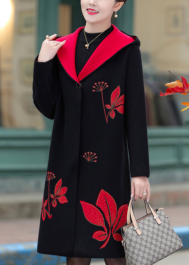 Black Woolen Hoodies Outwear Jacquard Spring