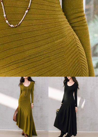Black Wrinkled Slim Long Fishtail Dress Spring