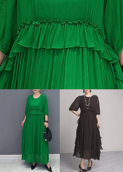 Black Wrinkled Chiffon Long Dresses O Neck Summer