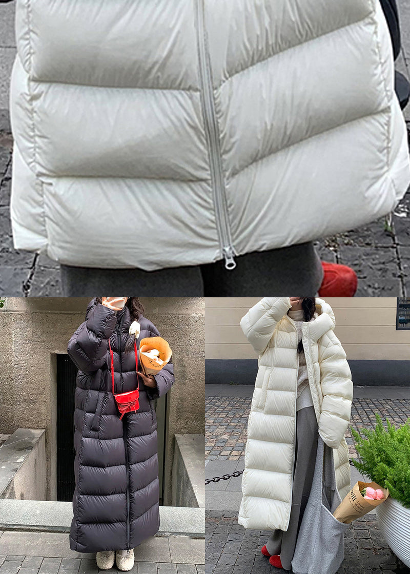 Black Zippered Drawstring Oversized Duck Down Puffer Coat Hooded