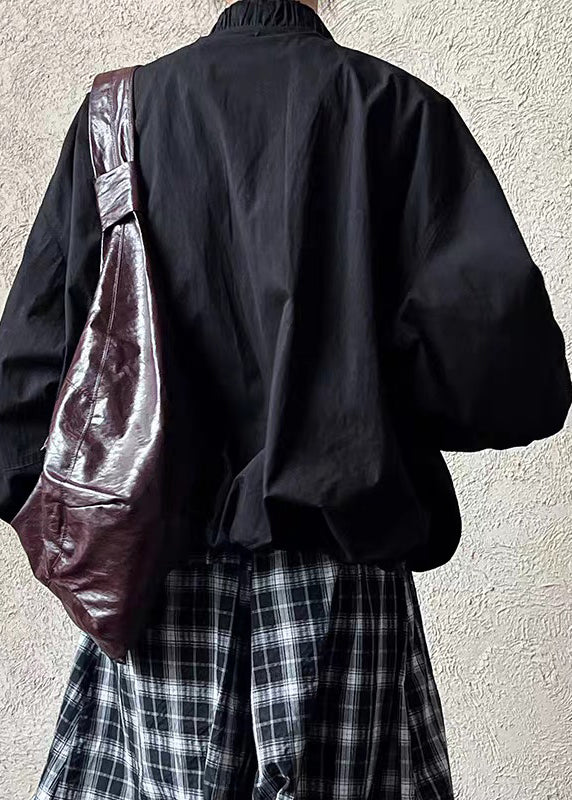 Black Zippered Patchwork Jacket Spring