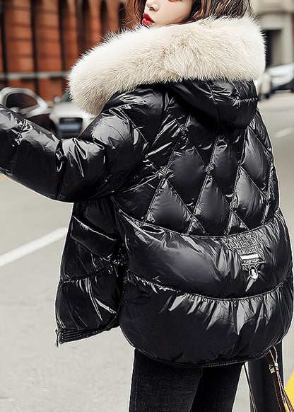 Black Zippered Thick Cotton Blend Jackets Long Sleeve