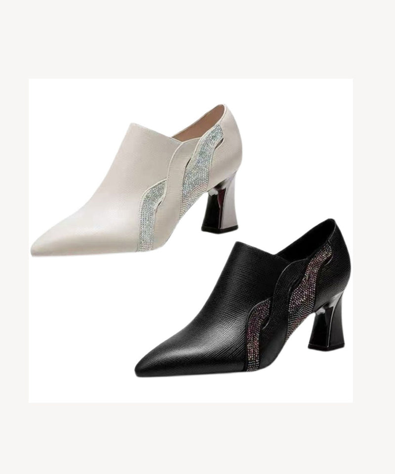 Black Zircon Splicing Versatile Chunky Pointed Toe