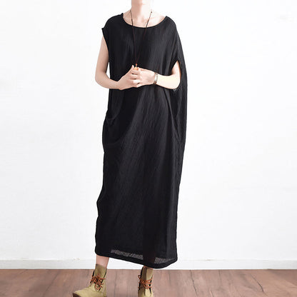 Black Asymmetrical Baggy Linen Summer Dresses Oversized Sleeveless Cotton