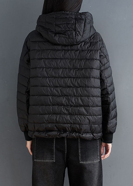 Black Drawstring Fine Cotton Filled Jackets Hooded Winter