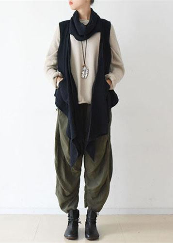 Navy Linen Scarf Vest Perfect Matching Outfits Oversize Linen Clothing
