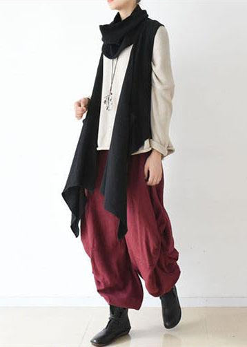 Black Scarf Vest Linen Clothing Fall Winter Outfits