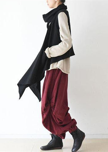 Black Scarf Vest Linen Clothing Fall Winter Outfits