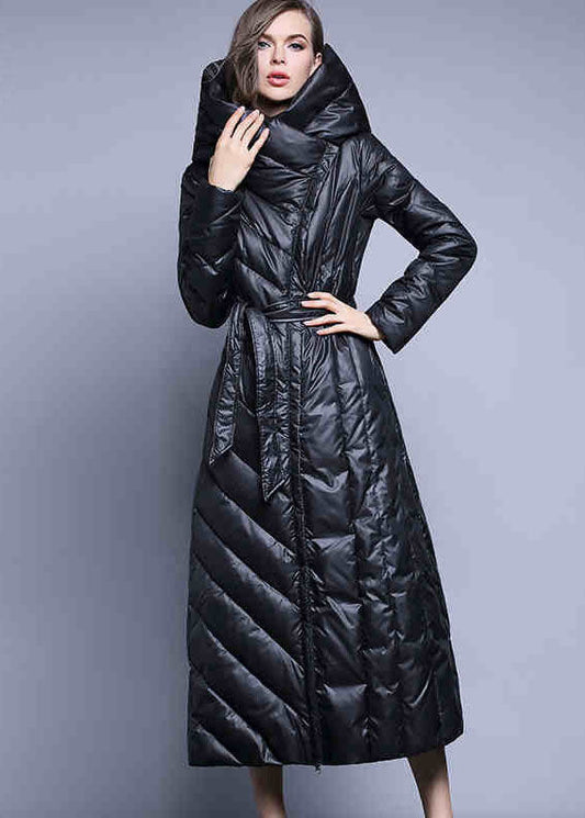 Black Pockets Thick Slim Fit Winter Lengthen Duck Down Coat