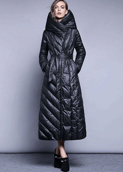 Black Pockets Thick Slim Fit Winter Lengthen Duck Down Coat