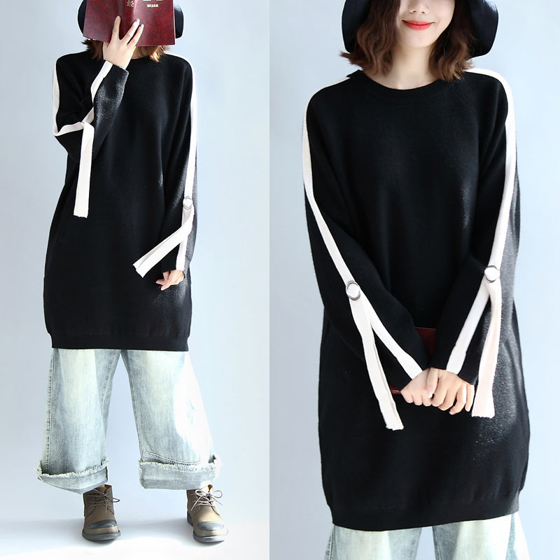 Black Oversized Sweat Dress Warm Spring Dresses Pullover Blouse