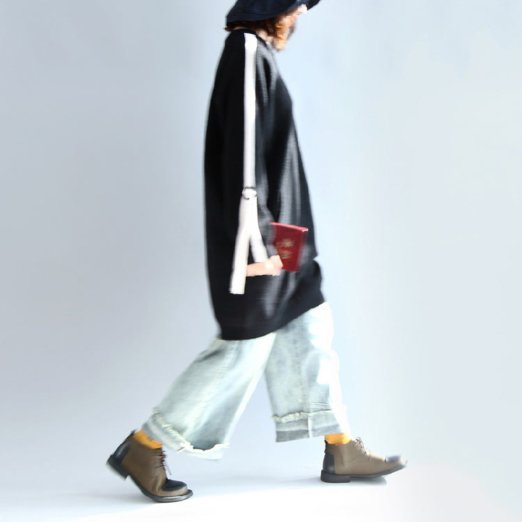 Black Oversized Sweat Dress Warm Spring Dresses Pullover Blouse