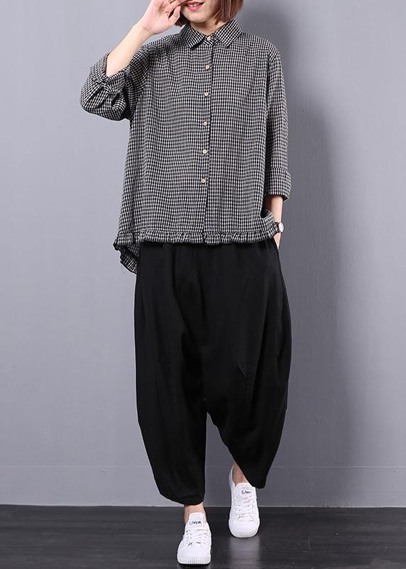Black Plaid Shirt Suit Female Long Sleeve Spring and Autumn Loose Harem Pants Two-piece Suit