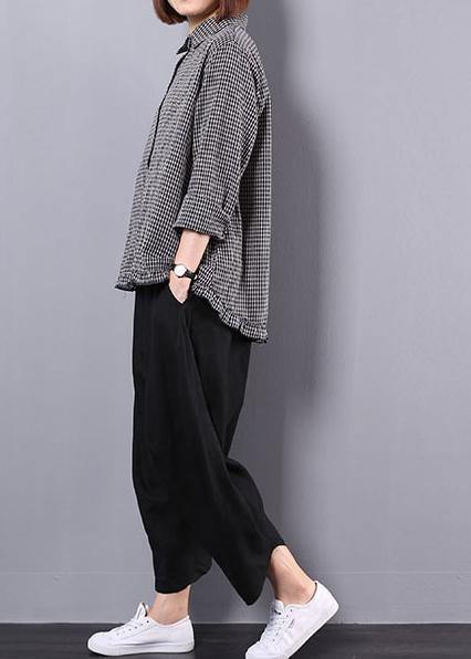 Black Plaid Shirt Suit Female Long Sleeve Spring and Autumn Loose Harem Pants Two-piece Suit