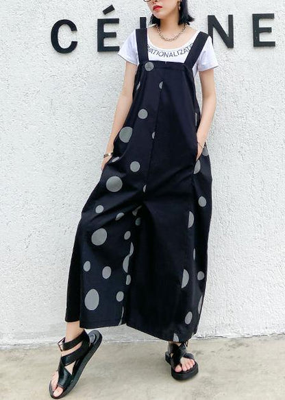 Black Polka Dot Overalls New Loose Large Size Nine Points Straight Wide Leg Pants