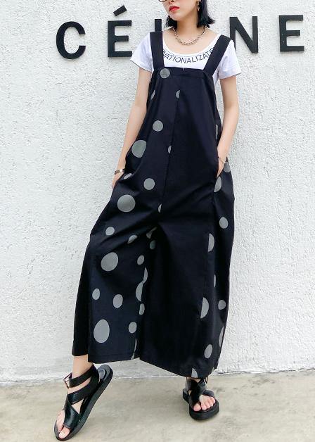 Black Polka Dot Overalls New Loose Large Size Nine Points Straight Wide Leg Pants