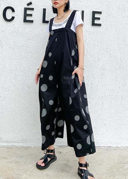 Black Polka Dot Overalls New Loose Large Size Nine Points Straight Wide Leg Pants