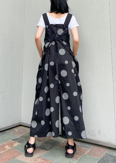 Black Polka Dot Overalls New Loose Large Size Nine Points Straight Wide Leg Pants