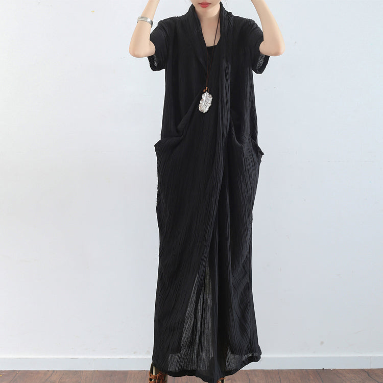 Black Texture Linen Dresses Summer Linen Sundress Caftans Oversized Gown