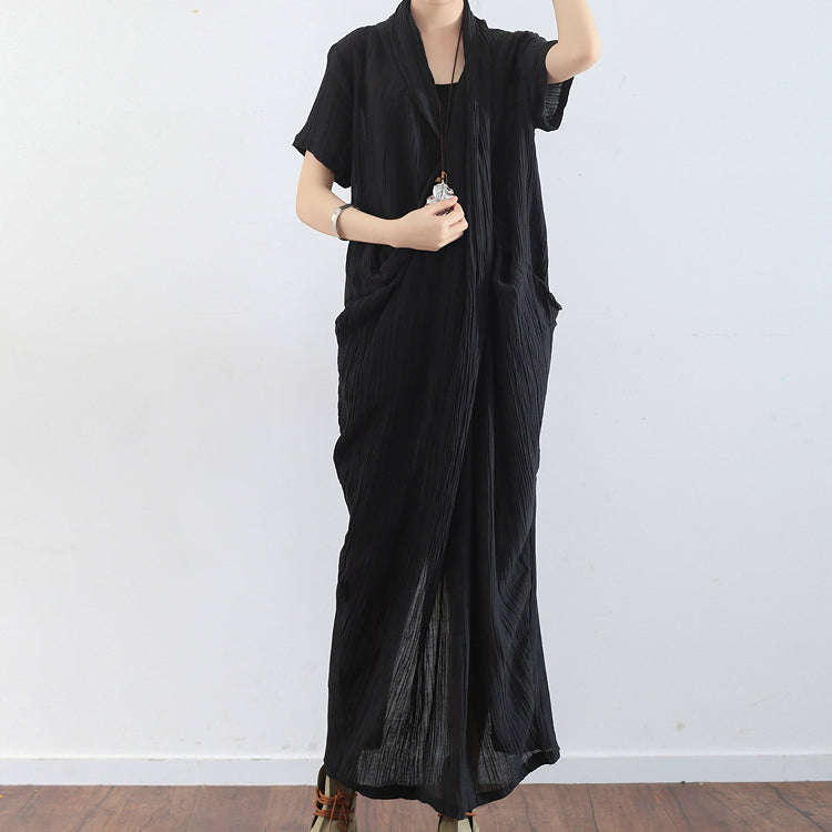 Black Texture Linen Dresses Summer Linen Sundress Caftans Oversized Gown