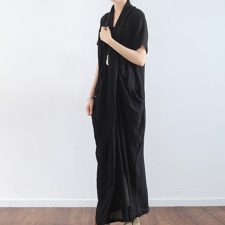Black Texture Linen Dresses Summer Linen Sundress Caftans Oversized Gown