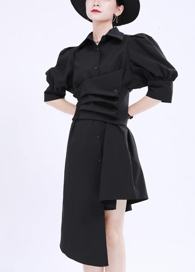 Black Tie Waist Cotton Asymmetrical Design Summer Dresses