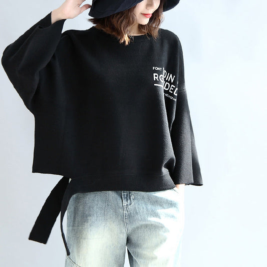 Black Woolen Short Tops Oversize Winter Clothing T Shirts