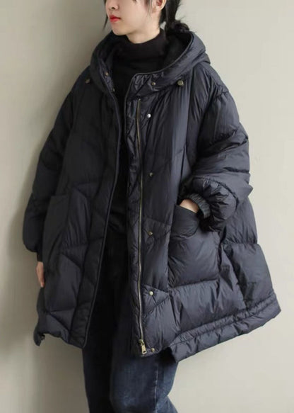 Black Zippered Button Loose Winter Duck Down Jackets
