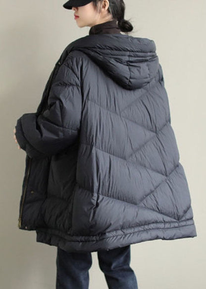 Black Zippered Button Loose Winter Duck Down Jackets