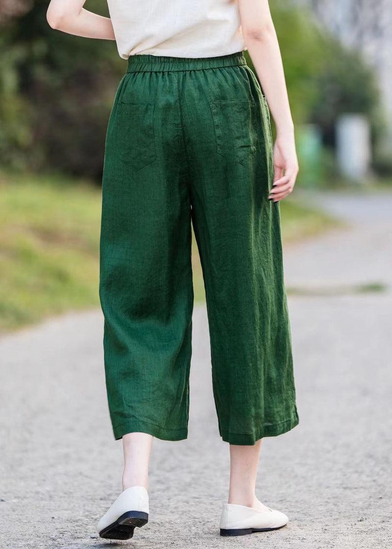 Blackish Green Linen Straight Pants Oversized Summer