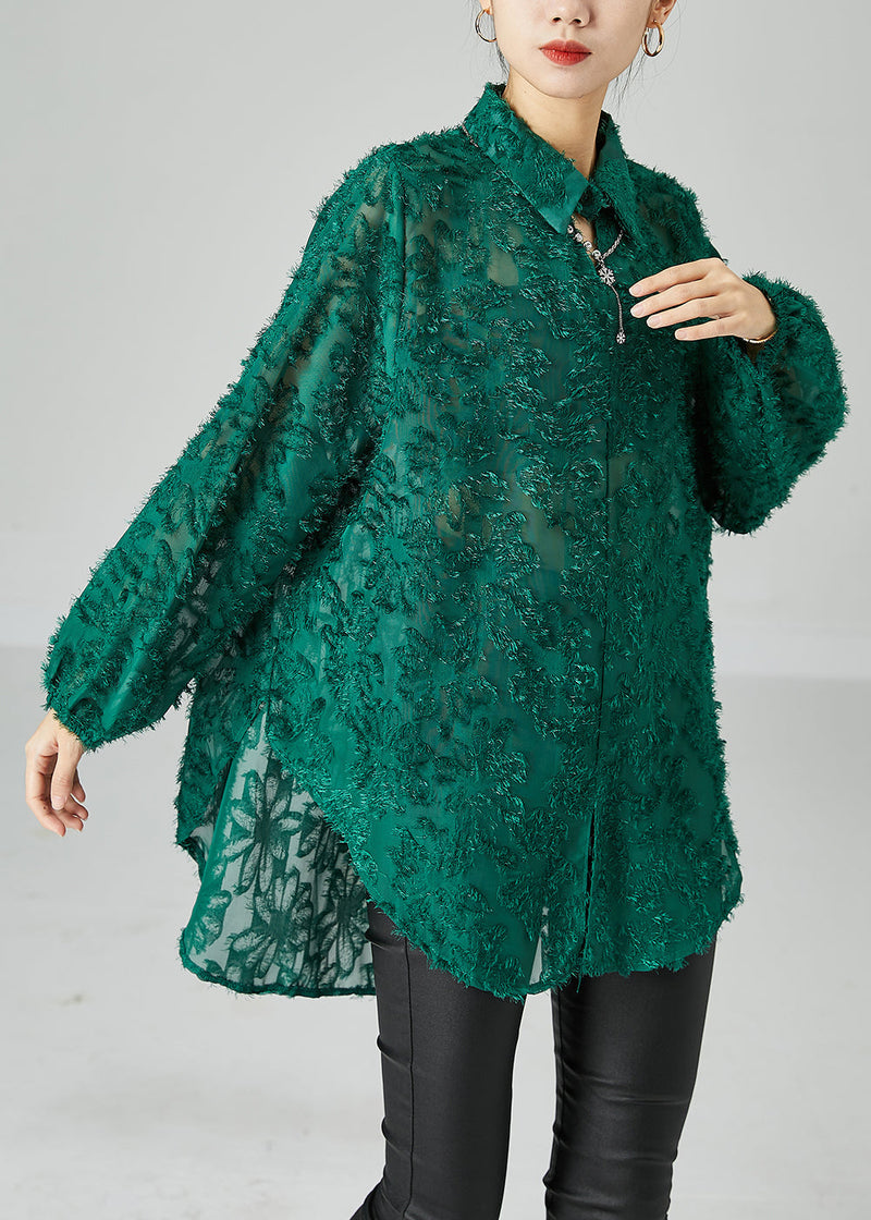 Blackish Green Loose Lace Upf 50+ Shirt Tops Fluffy Summer