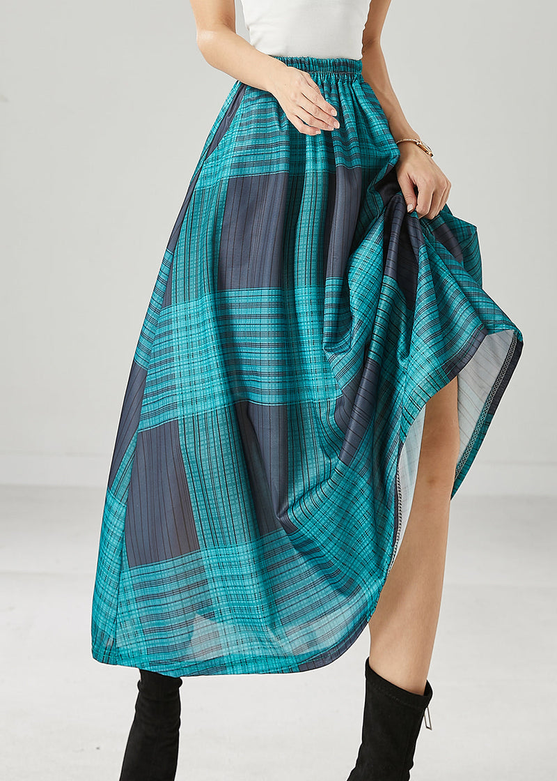 Blackish Green Plaid Cotton a Line Skirt Spring