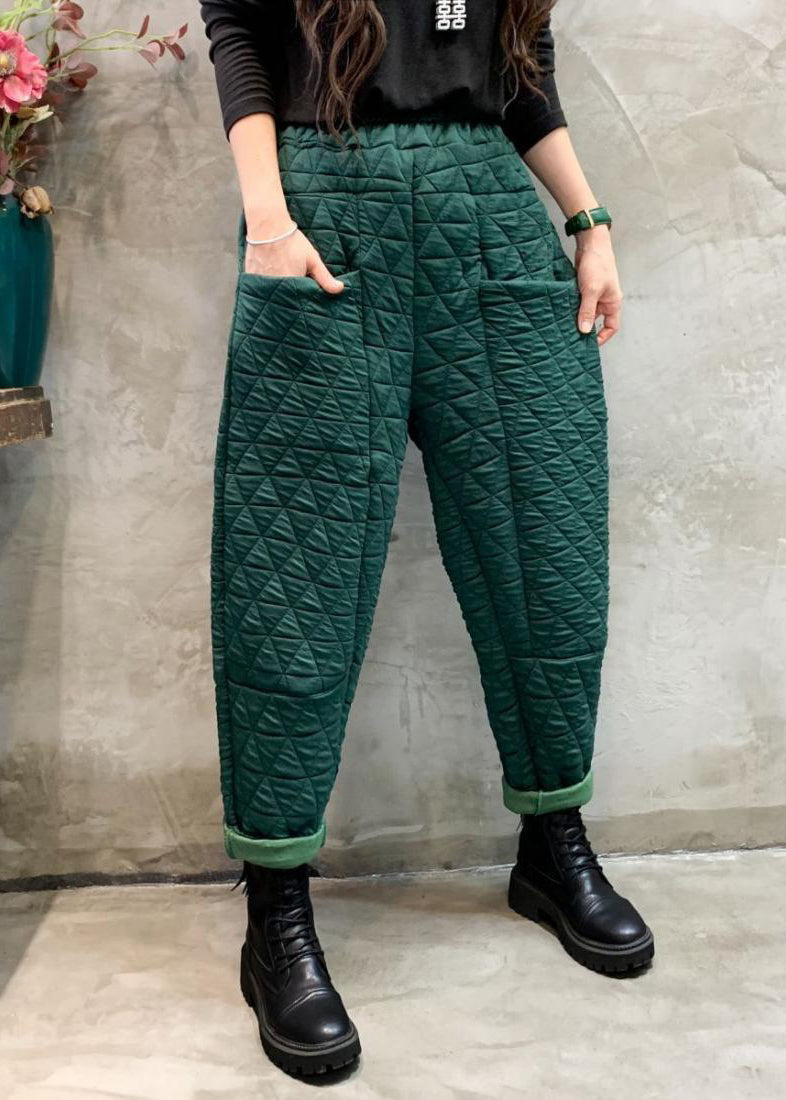 Blackish Green Cotton Filled Crop Pants High Waist