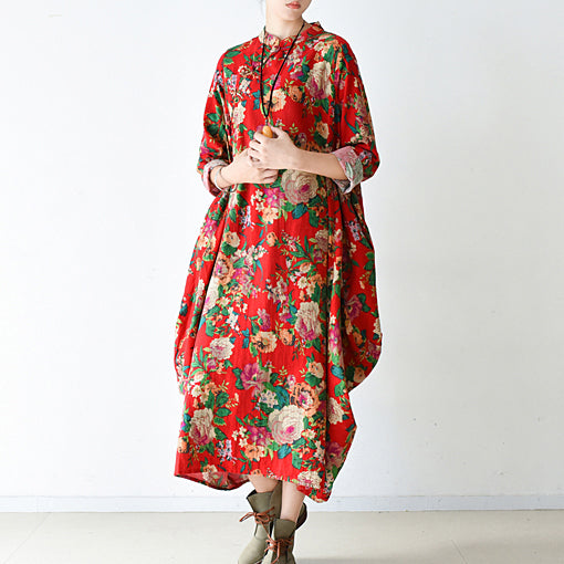 Blossom Red Baggy Chiffon Dresses Loose Chiffon Dress Spring Dresses