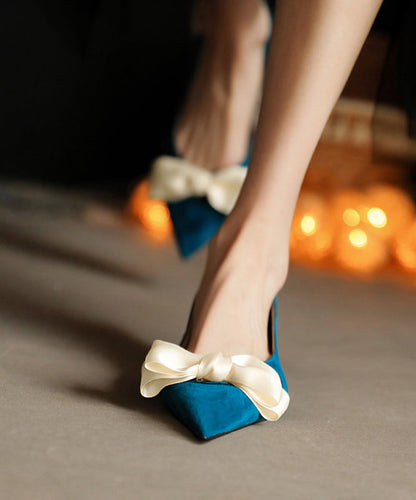 Blue Bow Classy Splicing Flat Shoes for Pointed Toe