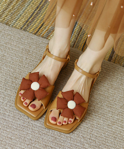 Blue Cowhide Leather Splicing Sandals Peep Toe